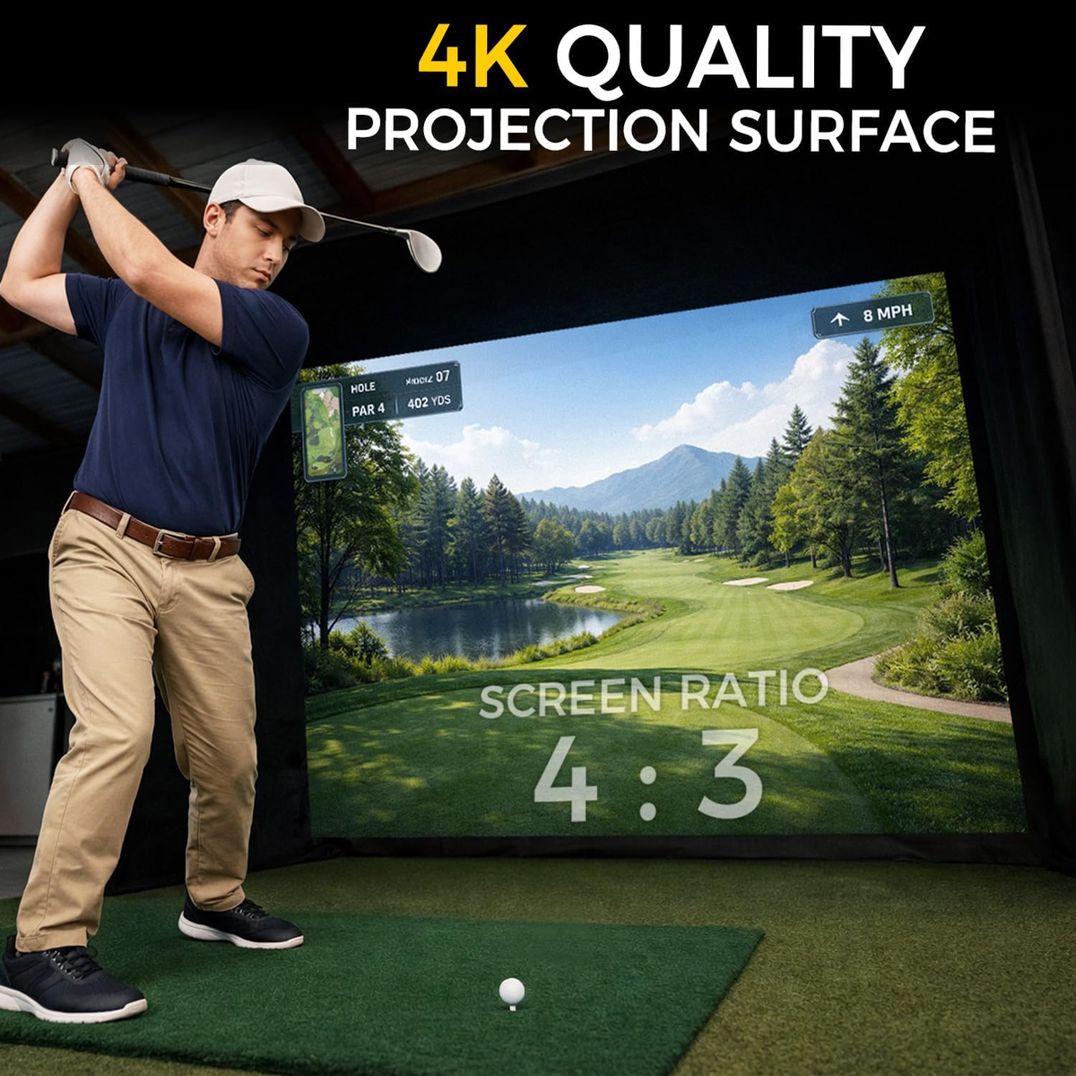 Golf Simulator Enclosure Kit with 4K-Ready Impact Screen, 10 x 8
