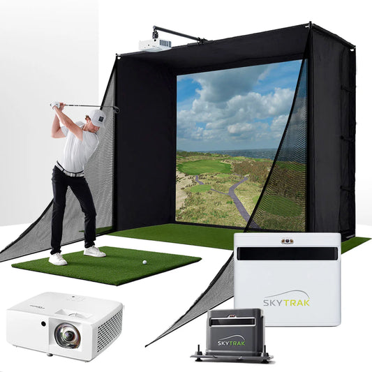 + with Playbetter Simstudio™ COMPLETE Package | Golf Simulator Studio with Impact Screen, Enclosure, Side Barriers, Hitting/Putting Mats, Projector, Protective Case & 1-Year FREE Foresight Course Play