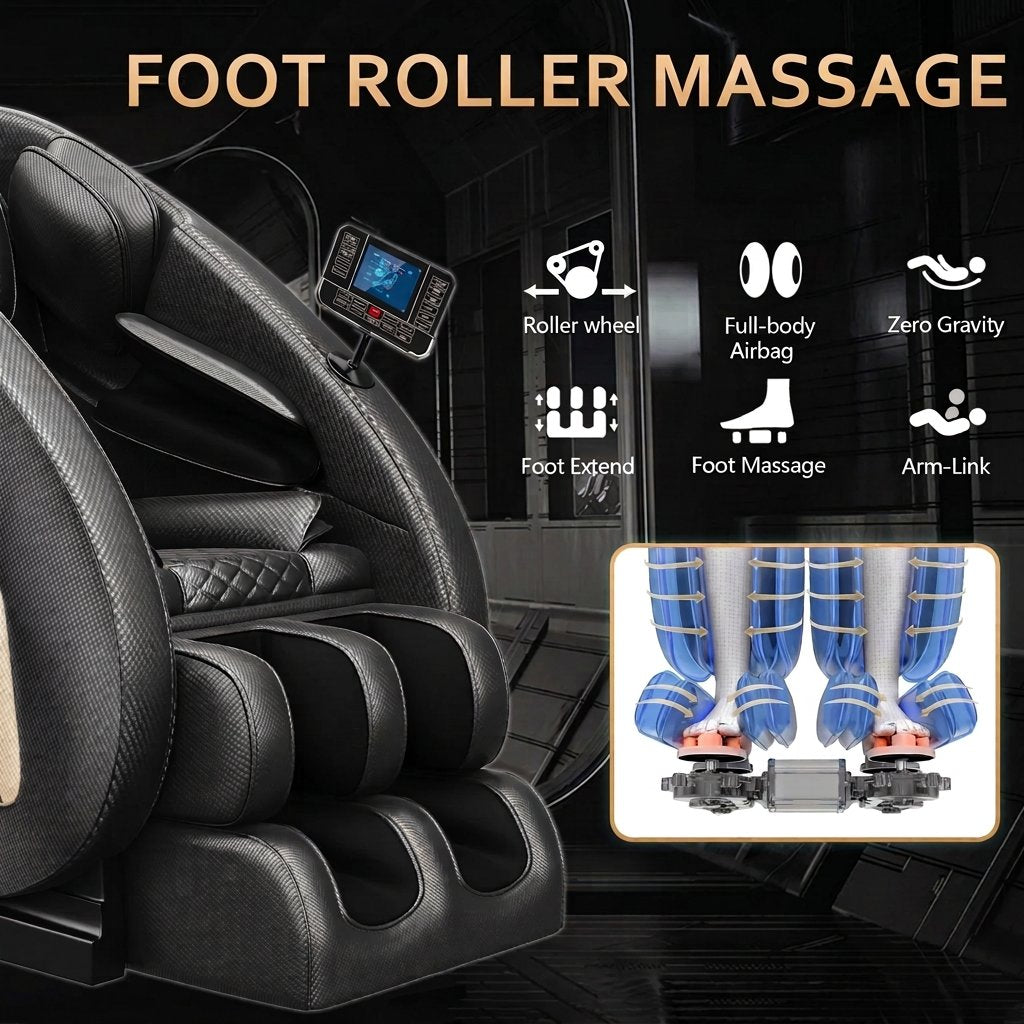 Massage Chair Neck Massager with Zero Gravity Heating Bluetooth Functions (Black)